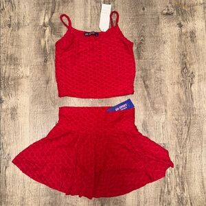Vibrant Red Textured Women's Two-Piece Set